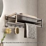 2-SOGA 50cm Wall-Mounted Double Pole Towel Holder Bathroom Organiser Rail Hanger with Hooks