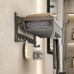4-SOGA 50cm Wall-Mounted Double Pole Towel Holder Bathroom Organiser Rail Hanger with Hooks