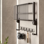 5-SOGA 50cm Wall-Mounted Double Pole Towel Holder Bathroom Organiser Rail Hanger with Hooks