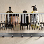 7-SOGA 50cm Wall-Mounted Double Pole Towel Holder Bathroom Organiser Rail Hanger with Hooks