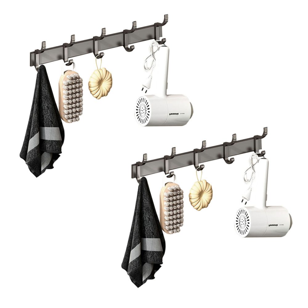 1-SOGA 2X 37cm Wall Mounted Towel Rack Space-Saving Hanger Organiser with Durable Hooks
