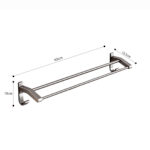 6-SOGA 62cm Gray Wall-Mounted Double Pole Towel Holder Bathroom Organiser Rail Hanger with Hooks