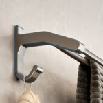 7-SOGA 62cm Gray Wall-Mounted Double Pole Towel Holder Bathroom Organiser Rail Hanger with Hooks