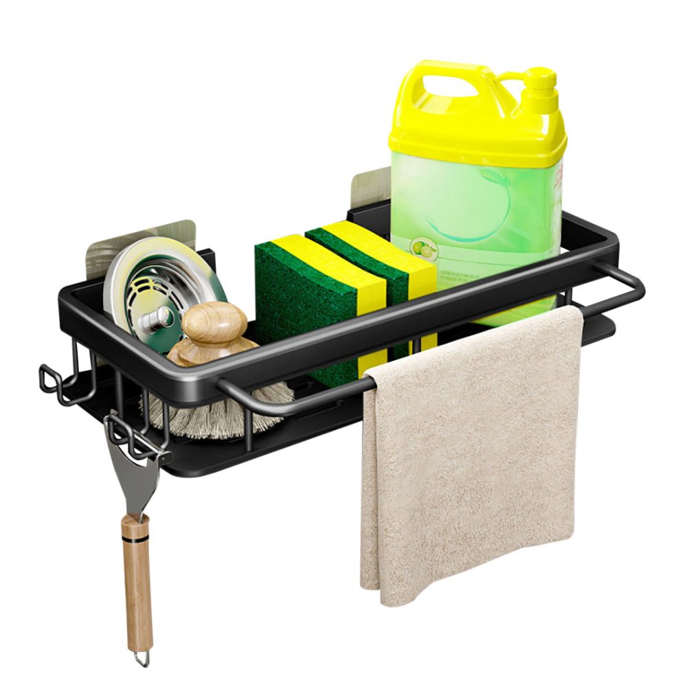 1-SOGA 34cm Kitchen Sink Storage Organiser Space Saving Adhesive Shelf Rack