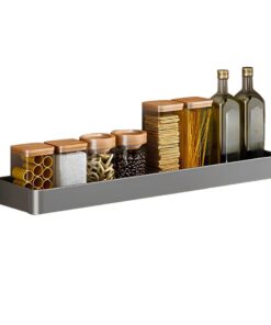 1-SOGA 30cm Black Wall-Mounted Rectangular Kitchen Spice Storage Organiser Space Saving Condiments Shelf Rack