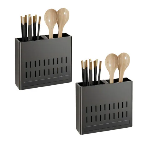 1-SOGA 2X Wall Mounted Kitchen Utensil Storage Rack Spoon Fork Chopstick Space-Saving Organiser