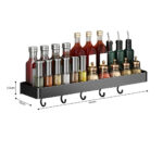 6-SOGA 40cm Black Wall-Mounted Rectangular Kitchen Spice Storage Organiser Space Saving Condiments Shelf Rack with Hooks