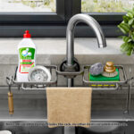 2-SOGA 2XDark Grey Kitchen Sink Organiser Faucet Soap Sponge Caddy Rack Drainer with Towel Bar Holder