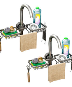 1-SOGA 2XDark Grey Kitchen Sink Organiser Faucet Soap Sponge Caddy Rack Drainer with Towel Bar Holder
