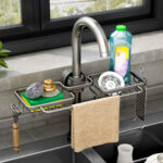 4-SOGA 2XDark Grey Kitchen Sink Organiser Faucet Soap Sponge Caddy Rack Drainer with Towel Bar Holder