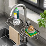 5-SOGA 2XDark Grey Kitchen Sink Organiser Faucet Soap Sponge Caddy Rack Drainer with Towel Bar Holder