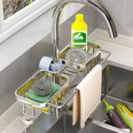 3-SOGA Silver Kitchen Sink Organiser Faucet Soap Sponge Caddy Rack Drainer with Towel Bar Holder
