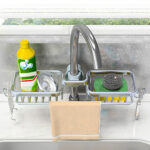 4-SOGA Silver Kitchen Sink Organiser Faucet Soap Sponge Caddy Rack Drainer with Towel Bar Holder