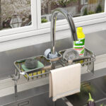 5-SOGA Silver Kitchen Sink Organiser Faucet Soap Sponge Caddy Rack Drainer with Towel Bar Holder