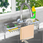 2-SOGA 2X Silver Kitchen Sink Organiser Faucet Soap Sponge Caddy Rack Drainer with Towel Bar Holder