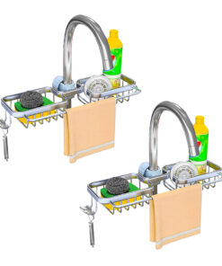 1-SOGA 2X Silver Kitchen Sink Organiser Faucet Soap Sponge Caddy Rack Drainer with Towel Bar Holder