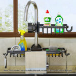 2-SOGA Black Kitchen Sink Organiser Faucet Soap Sponge Caddy Rack Drainer with Towel Bar Holder