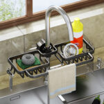 3-SOGA Black Kitchen Sink Organiser Faucet Soap Sponge Caddy Rack Drainer with Towel Bar Holder