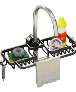 1-SOGA Black Kitchen Sink Organiser Faucet Soap Sponge Caddy Rack Drainer with Towel Bar Holder