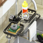 4-SOGA Black Kitchen Sink Organiser Faucet Soap Sponge Caddy Rack Drainer with Towel Bar Holder