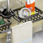 7-SOGA Black Kitchen Sink Organiser Faucet Soap Sponge Caddy Rack Drainer with Towel Bar Holder
