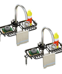 1-SOGA 2X Black Kitchen Sink Organiser Faucet Soap Sponge Caddy Rack Drainer with Towel Bar Holder