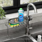 2-SOGA Dark Grey Single Kitchen Sink Organiser Faucet Soap Sponge Caddy Rack Storage Drainer