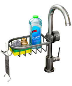 1-SOGA Dark Grey Single Kitchen Sink Organiser Faucet Soap Sponge Caddy Rack Storage Drainer