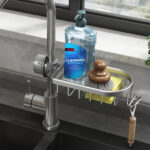 4-SOGA Dark Grey Single Kitchen Sink Organiser Faucet Soap Sponge Caddy Rack Storage Drainer