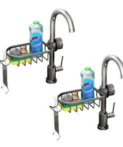 1-SOGA 2X Dark Grey Single Kitchen Sink Organiser Faucet Soap Sponge Caddy Rack Storage Drainer