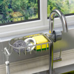 2-SOGA Silver Single Kitchen Sink Organiser Faucet Soap Sponge Caddy Rack Storage Drainer