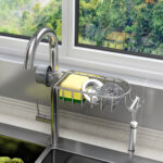 3-SOGA Silver Single Kitchen Sink Organiser Faucet Soap Sponge Caddy Rack Storage Drainer