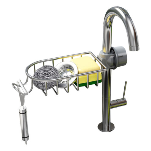 1-SOGA Silver Single Kitchen Sink Organiser Faucet Soap Sponge Caddy Rack Storage Drainer