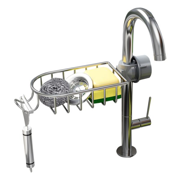 1-SOGA Silver Single Kitchen Sink Organiser Faucet Soap Sponge Caddy Rack Storage Drainer