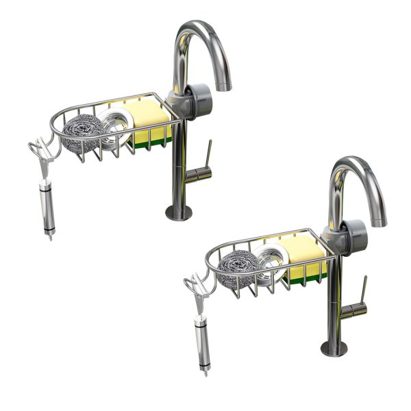 1-SOGA 2X Silver Single Kitchen Sink Organiser Faucet Soap Sponge Caddy Rack Storage Drainer