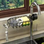2-SOGA 2X Black Single Kitchen Sink Organiser Faucet Soap Sponge Caddy Rack Storage Drainer