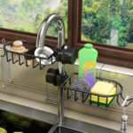 3-SOGA 2X Black Single Kitchen Sink Organiser Faucet Soap Sponge Caddy Rack Storage Drainer