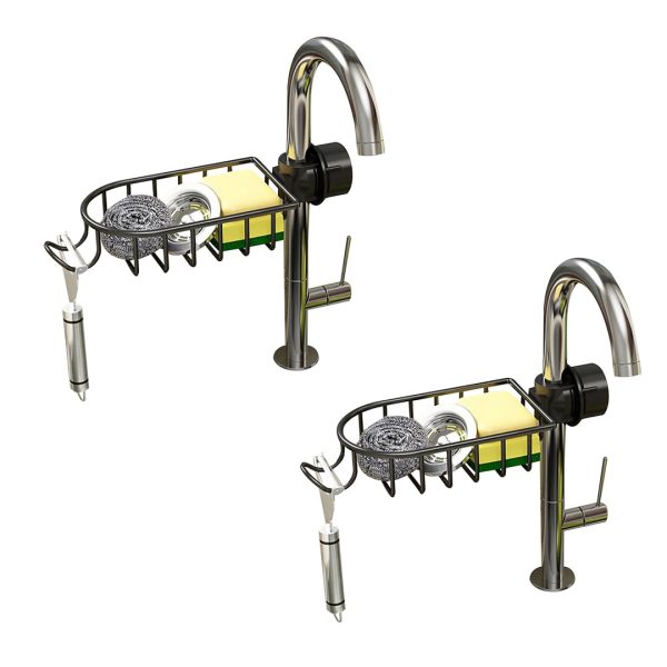 1-SOGA 2X Black Single Kitchen Sink Organiser Faucet Soap Sponge Caddy Rack Storage Drainer