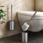 3-SOGA 2X 27cm Wall-Mounted Toilet Brush with Holder Bathroom Cleaning Scrub Dark Grey