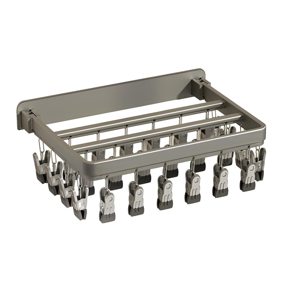 1-SOGA Wall-Mounted Clothes Hanger Multi-Clamp Laundry Drying Wall Rack