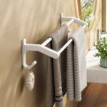 3-SOGA 52cm White Wall-Mounted Double Pole Towel Holder Bathroom Organiser Rail Hanger with Hooks