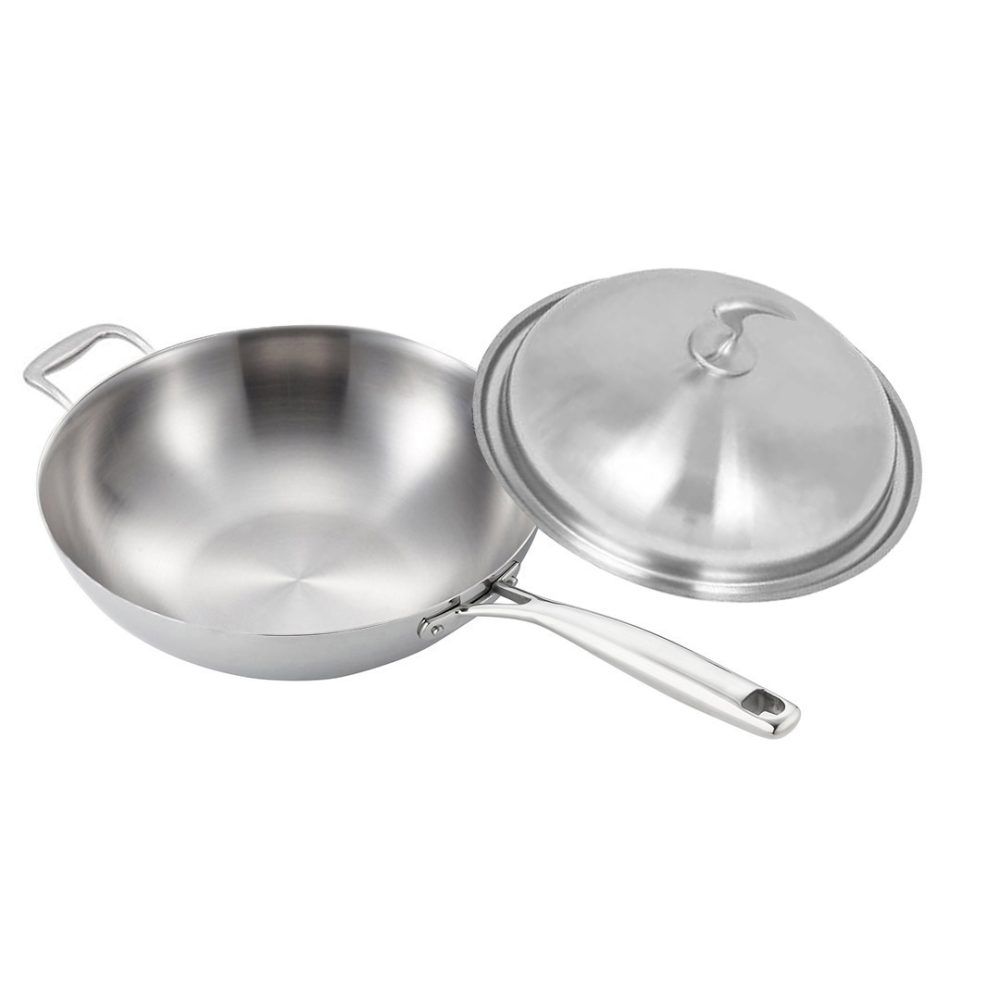 1-SOGA 18/10 Stainless Steel Fry Pan 36cm Frying Pan Top Grade Skillet with Helper Handle and Lid