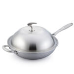 3-SOGA 18/10 Stainless Steel Fry Pan 36cm Frying Pan Top Grade Skillet with Helper Handle and Lid