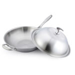 4-SOGA 18/10 Stainless Steel Fry Pan 36cm Frying Pan Top Grade Skillet with Helper Handle and Lid