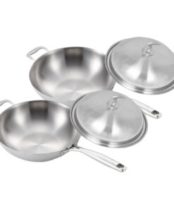 1-SOGA 2X 18/10 Stainless Steel Fry Pan 36cm Frying Pan Top Grade Skillet with Helper Handle and Lid