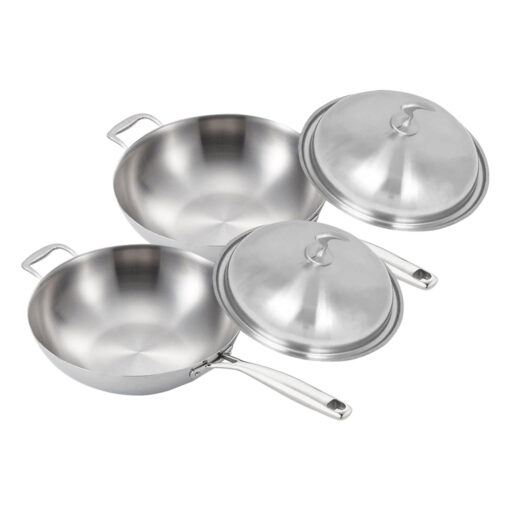 1-SOGA 2X 18/10 Stainless Steel Fry Pan 36cm Frying Pan Top Grade Skillet with Helper Handle and Lid