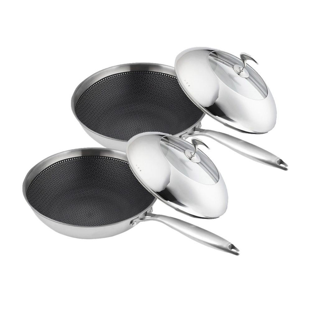 1-SOGA 2X 18/10 Stainless Steel Fry Pan 30cm Frying Pan Top Grade Cooking Non Stick Interior Skillet with Lid