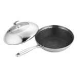 3-SOGA 2X 18/10 Stainless Steel Fry Pan 30cm Frying Pan Top Grade Cooking Non Stick Interior Skillet with Lid