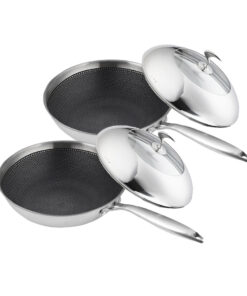 1-SOGA 2X 18/10 Stainless Steel Fry Pan 30cm Frying Pan Top Grade Cooking Non Stick Interior Skillet with Lid
