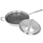 3-SOGA 18/10 Stainless Steel Fry Pan 34cm Frying Pan Top Grade Textured Non Stick Interior Skillet with Helper Handle and Lid